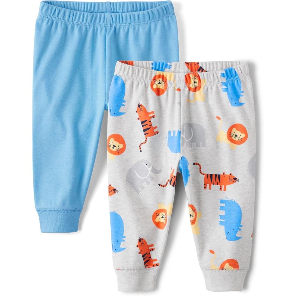 imageThe Childrens Place babyboys Cotton PantsBlueSafari 2pack