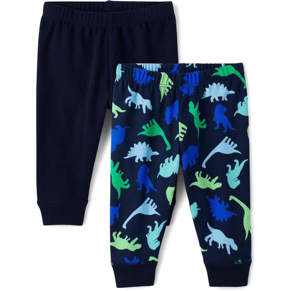 imageThe Childrens Place babyboys Cotton PantsDinoNavy 2pack
