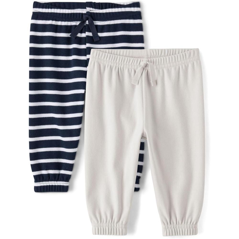 imageThe Childrens Place babyboys Cotton PantsNavy StripeGrey 2pack