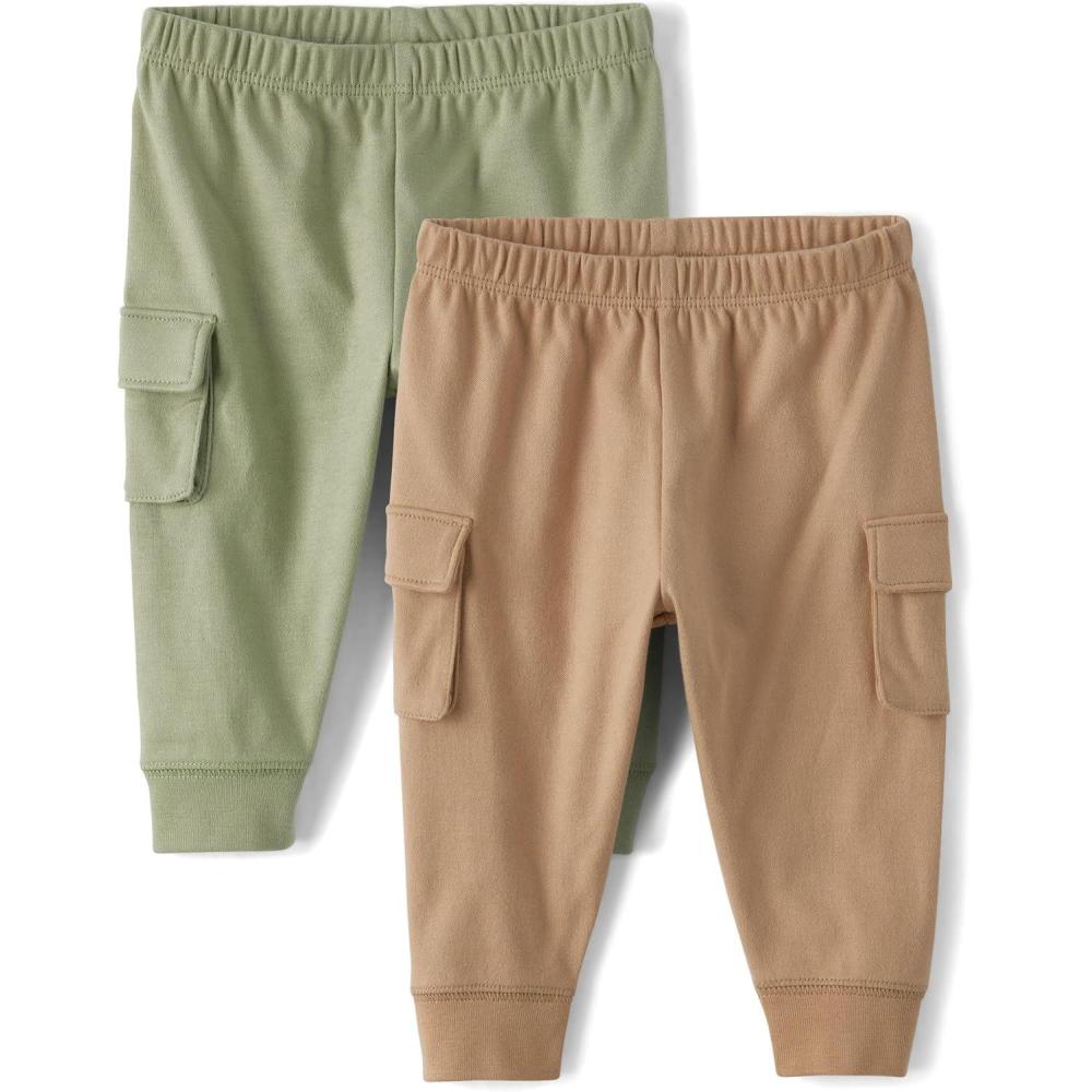 imageThe Childrens Place babyboys Cotton PantsSandOlive 2pack