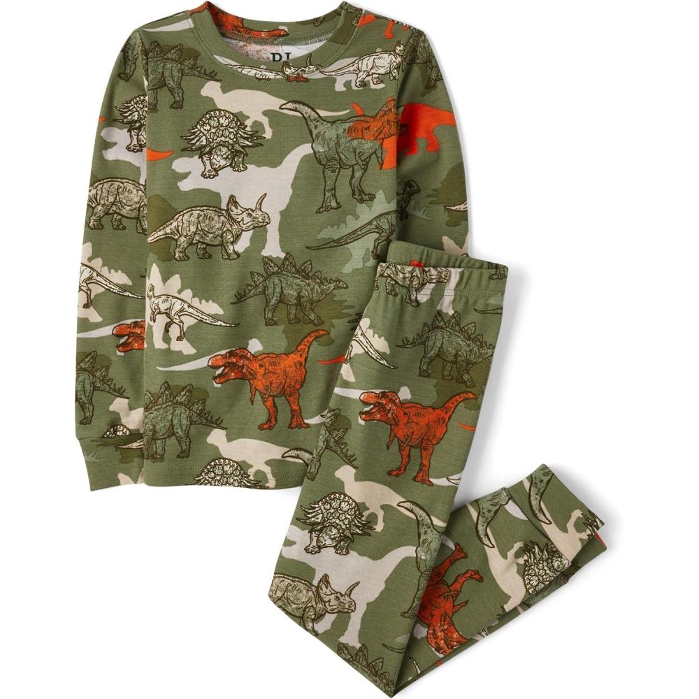 imageThe Childrens Place boys 100 Cotton Long Sleeve Top and Pants 2 Piece Pajama SetDino Camo