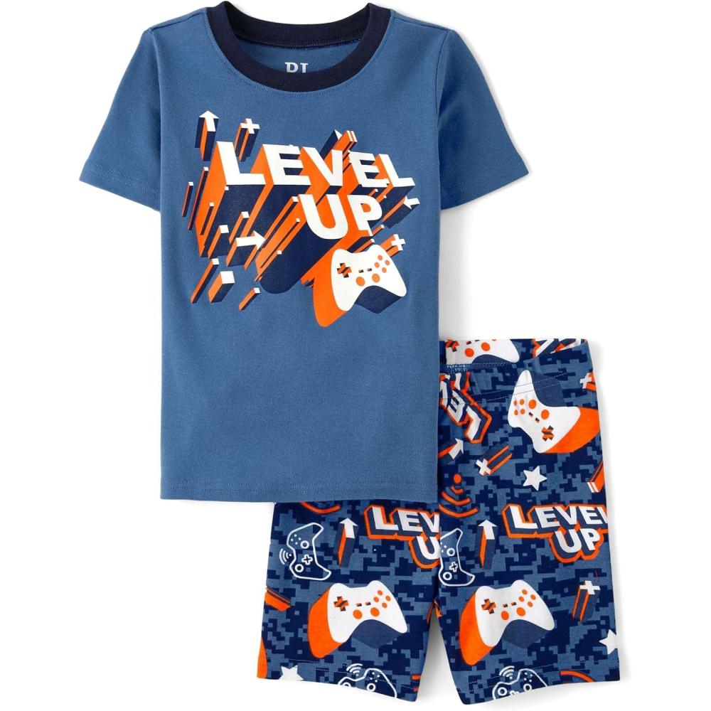 imageThe Childrens Place boys 100 Cotton Short Sleeve Top and Shorts 2 Piece Pajama SetLevel Up Gamer