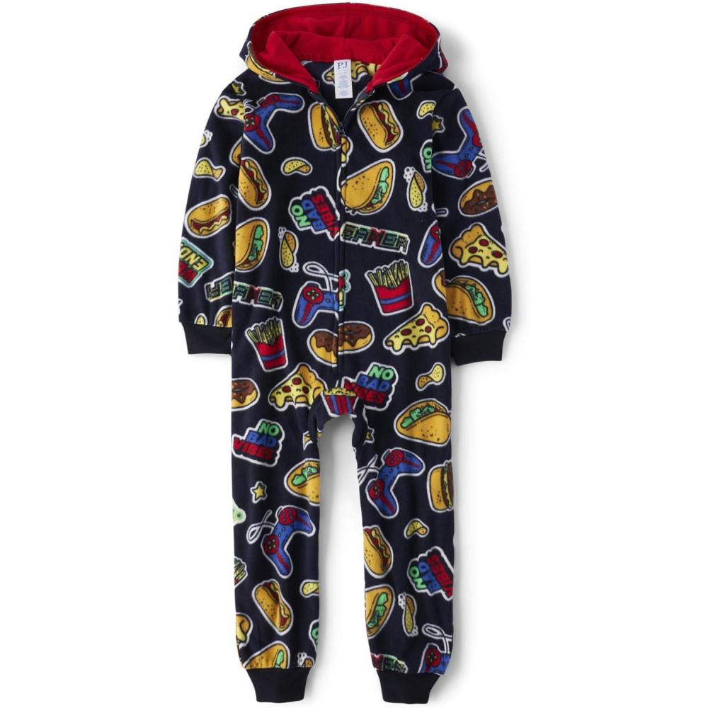 imageThe Childrens Place boys Long Sleeve Fleece Hooded Zip Front One Piece PajamasFast Food