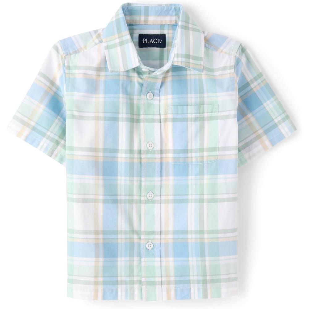 imageThe Childrens Place boys Short Sleeve Button Up ShirtMint Chip Plaid