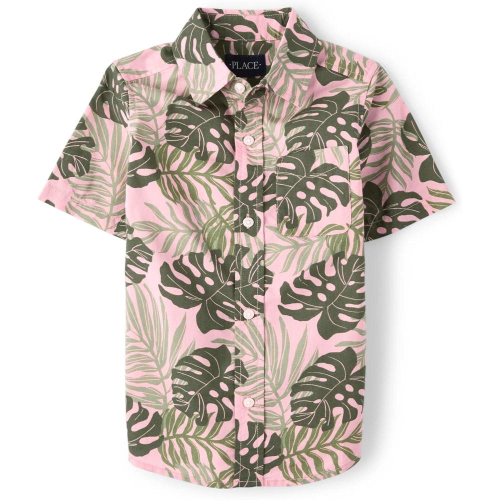 imageThe Childrens Place boys Short Sleeve Button Up ShirtTropical Leaf