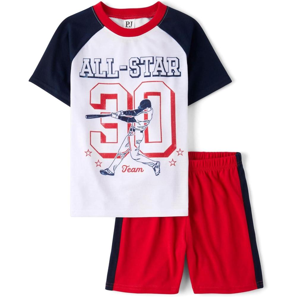 imageThe Childrens Place boys Sleeve Top and Shorts2 Piece Pajama SetBaseball