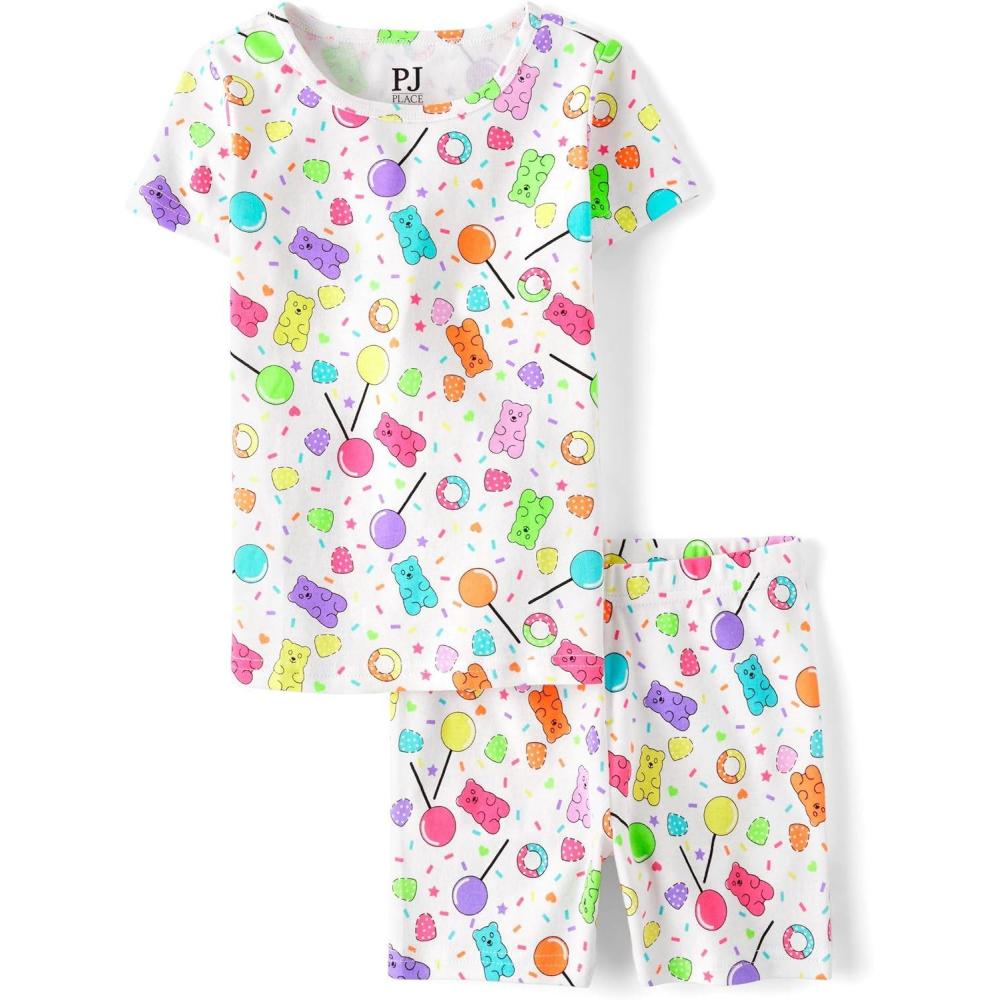 imageThe Childrens Place girls 100 Cotton Short Sleeve Top and Shorts 2 Piece Pajama SetCandy Print