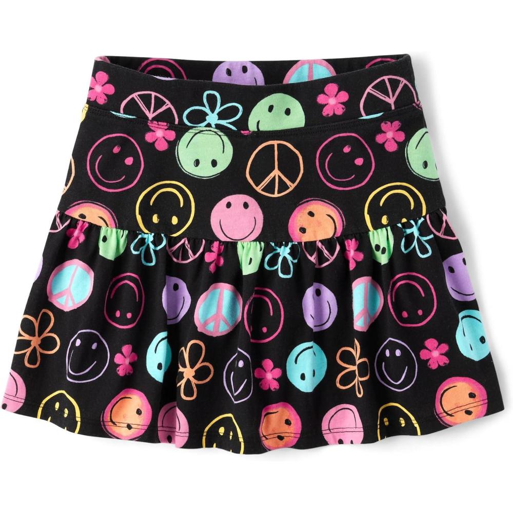 imageThe Childrens Place girls Stretchy Waistband SkortBlack Doodle Icons