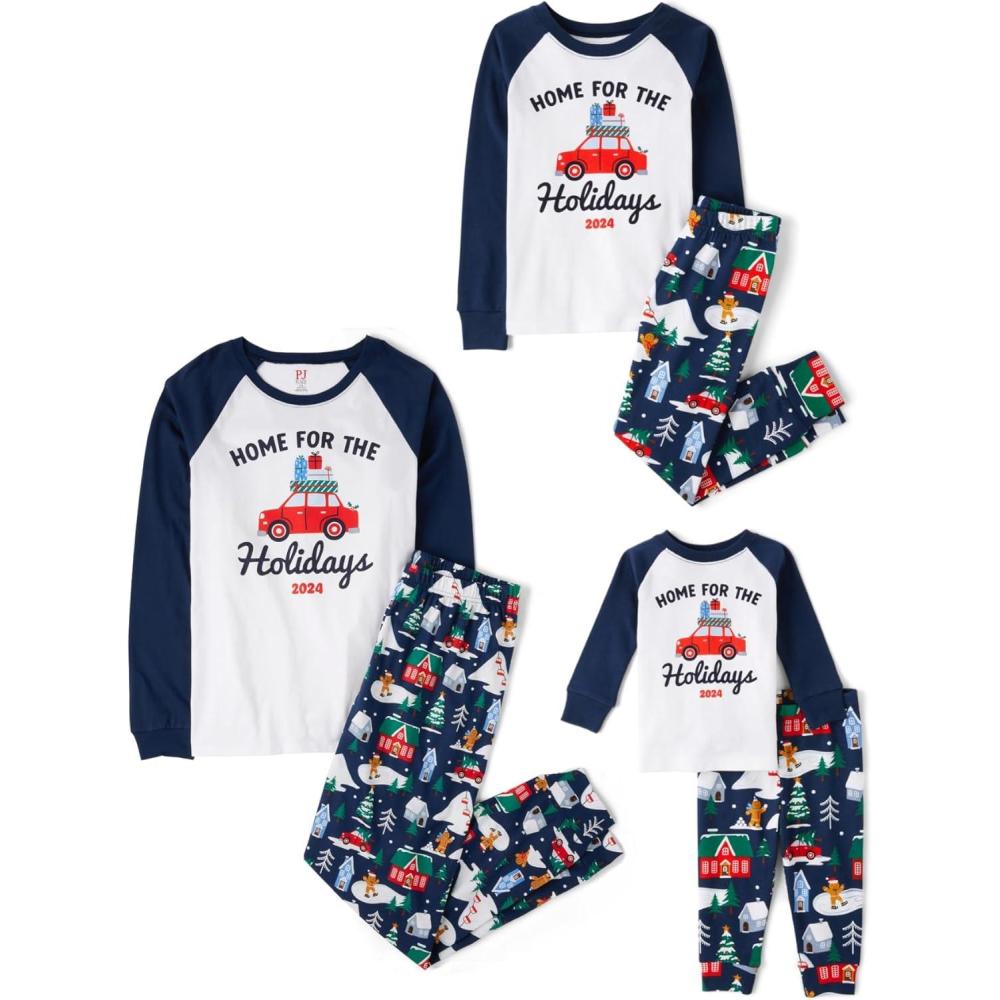 imageThe Childrens Place unisexbaby Family Matching Christmas and Holiday Pajama Sets CottonBlue Home for the Holidays