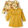 The Children’s Place Baby Girls’ Long Sleeve Everday Casual Dress Bodysuit(Sunflower 2-pack)