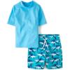 The Children’s Place Boys Short Sleeve Rashguard and Swim Trunk, 2-Piece Set(Sea Sharks)