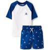 The Children’s Place Boys Short Sleeve Rashguard and Swim Trunk, 2-Piece Set(Tidal Sharks)