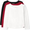 The Children’s Place Girls’ Long Sleeve Basic Layering Tees(Black/Red/White 3 Pack)