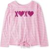 The Children’s Place Girls Long Sleeve Knit Tie Front Top(Pink Xoxo)