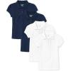 The Children’s Place Girls Short Sleeve Ruffle Pique Polo, 2 Pack(Tidal/White)