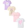 The Children’s Place Girls Trends,Icons Short Sleeve Graphic T-Shirts,4 Pack(Kindness/Face/Floral/Heart)