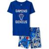 The Children’s Place boys Short Sleeve Top and Shorts Snug Fit 100% Cotton 4 Piece Pajama Set(Gaming Genius Glow)