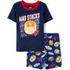 The Children’s Place boys Short Sleeve Top and Shorts Snug Fit 100% Cotton 4 Piece Pajama Set(Mad Pancake Stacks)