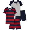 The Children’s Place boys Short Sleeve Top and Shorts Snug Fit 100% Cotton 4 Piece Pajama Set(Navy/Red Rugby Stripe 2-pack)