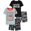 The Children’s Place boys Short Sleeve Top and Shorts Snug Fit 100% Cotton 4 Piece Pajama Set(Play More Gamer 2-pack)