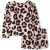 The Children’s Place girls Long Sleeve Top and Bottoms Cozy Fleece 2 Piece Pajama Set(Pink Leopard Shorts)