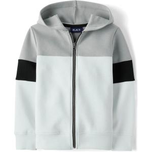 Active Long Sleeve Hooded Full Zip Front Sweatshirt(Icicle Colorblock)
