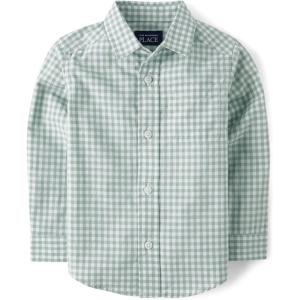 The Children’s Place Big Boys’ Long Sleeve Poplin Button Down Shirt(Mint Gingham)