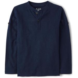 The Children’s Place Boys Long Sleeve Rolled Cuff Henley Shirt(Tidal Blue)