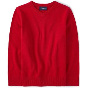 The Children’s Place Boys Long Sleeve V-Neck Pullover Sweater(Classic Red)