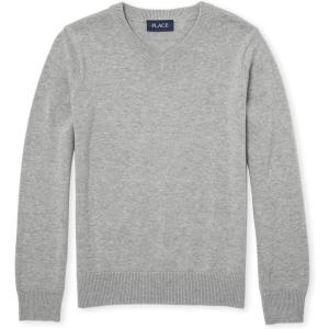 The Children’s Place Boys Long Sleeve V-Neck Pullover Sweater(Lt Grey Single)