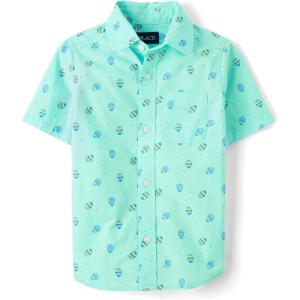 The Children’s Place Boys Short Sleeve Poplin Button Down Shirt(Easter Egg Mint)