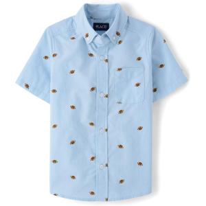 The Children’s Place Boys Short Sleeve Poplin Button Down Shirt(Football Print)