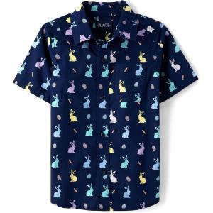 The Children’s Place Boys Short Sleeve Poplin Button Down Shirt(Tidal Bunny)