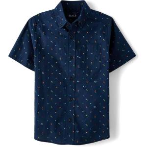 The Children’s Place Boys Short Sleeve Poplin Button Down Shirt(Tidal Doodle)