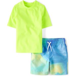 The Children’s Place Boys Short Sleeve Rashguard and Swim Trunk, 2-Piece Set(Bubbly Blue)