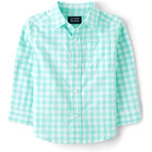 The Children’s Place Boys and Toddler Poplin Long Sleeve Button Down Shirt(Aqua Gingham)