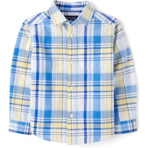 The Children’s Place Boys and Toddler Poplin Long Sleeve Button Down Shirt(Sun Valley Plaid)