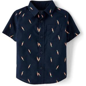 The Children’s Place Boys and Toddler Poplin Short Sleeve Button Down Shirt(Navy Carrots)