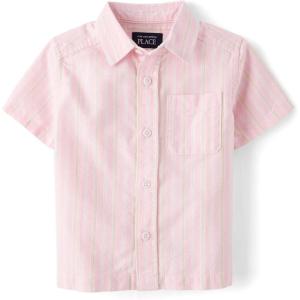 The Children’s Place Boys and Toddler Poplin Short Sleeve Button Down Shirt(Pink Stripes)