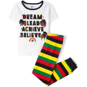The Children’s Place Girls’ 100% Cotton Short Sleeve Top and Pants,2 Piece Pajama Set(Black History)
