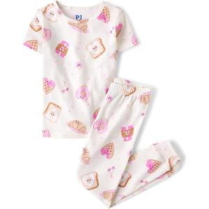The Children’s Place Girls’ 100% Cotton Short Sleeve Top and Pants,2 Piece Pajama Set(Pink Sweets)