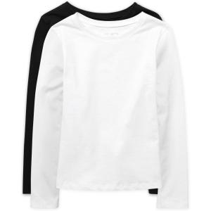The Children’s Place Girls Basic Long Sleeve Layering Tees(Black/White 2-pack)