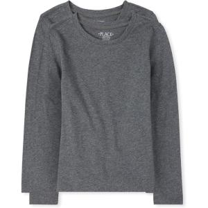 The Children’s Place Girls Basic Long Sleeve Layering Tees(Heather Gray 2-pack)