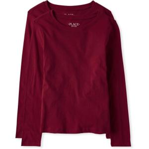 The Children’s Place Girls Basic Long Sleeve Layering Tees(Rubine 2-pack)