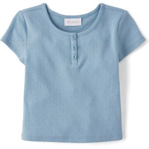 The Children’s Place Girls Basic Short Sleeve Knit Shirts(Blue Aura)