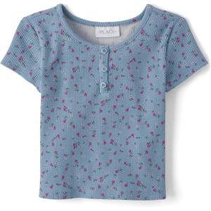 The Children’s Place Girls Basic Short Sleeve Knit Shirts(Blue Aura Ribbed)