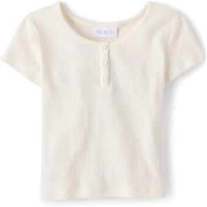 The Children’s Place Girls Basic Short Sleeve Knit Shirts(White Daisy)