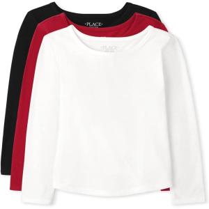 The Children’s Place Girls’ Long Sleeve Basic Layering Tees(Black/Red/White 3 Pack)