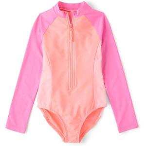 The Children’s Place Girls Long Sleeve Half Zip One Piece Rashguard Swimsuit(Pink Abalone)