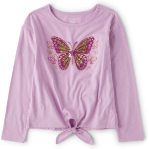 The Children’s Place Girls Long Sleeve Knit Tie Front Top(Lilac Dust)